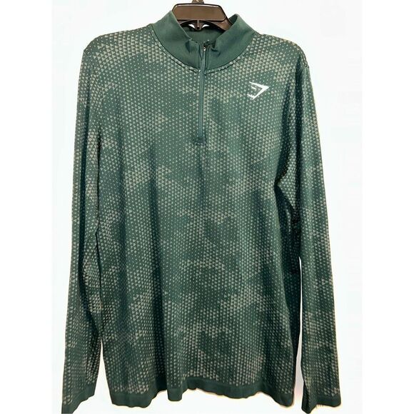 GYMSHARK Jacket Mens Large Slim Green 1/4 Zip Pullover Seamless Sport Gym woodla - Picture 3 of 6